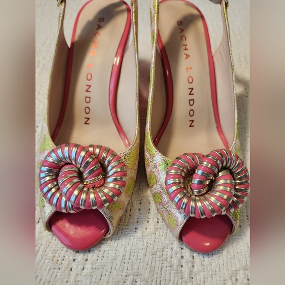 Sacha London Pink and Green Funky Women's Leather Heels Size 7 - Picture 2 of 10